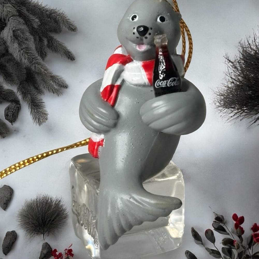 Coca Cola Company Seal Sitting On Block Of Ice Drinking Coke Christmas Ornament